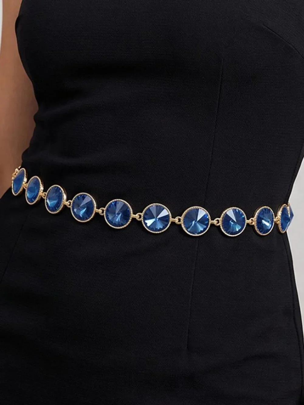Round Stone Bezel Link Waist Chain Belt